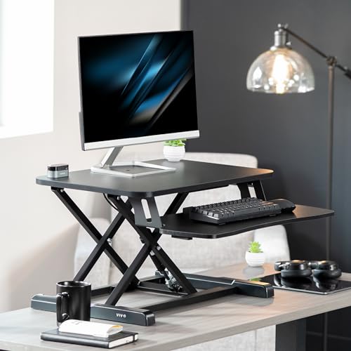VIVO 26 inch Desk Converter, K Series, Height Adjustable Sit to Stand Riser, Dual Monitor and Laptop Workstation with Keyboard Tray, Black, DESK-V026KB - color: Black, size: 26"