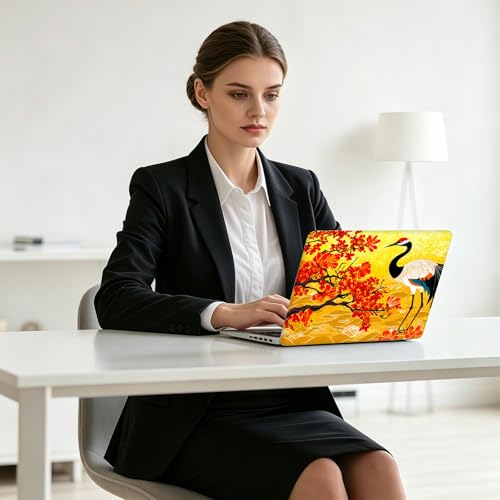 Universal Laptop Skin Decal, 3-Piece Vinyl Protector for 12 13 14 15.6" Notebook, Waterproof Anti-Scratch, Easy Trim & Bubble-Free Finish, Red Flower Tree Crane - color: Red Flower Tree Crane
