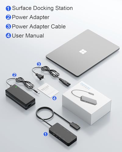 10-in-1 Surface Docking Station for Surface Pro & Laptop, 4K@60Hz HDMI, USB-C & USB 3.0 Ports, SD/TF Card Reader, Gigabit Ethernet, PD Charging, Magnetic Surface Connect