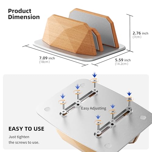 AFOOYO Vertical Laptop Stand - Dual Slots Wooden Adjustable Laptop Holder,Desktop Dock Compatible with All MacBook, Surface,Chromebook,Dell & More(Beechwood) - color: Beechwood