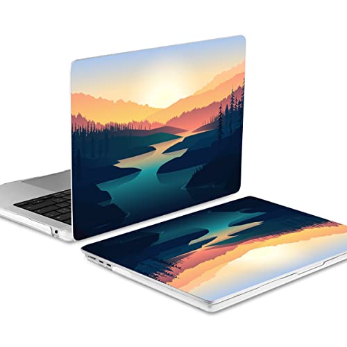 Batianda AstroGrid Case for MacBook Air 13.6" M2-M5 Chip, Dawn River | 4-in-1 Set with Pastel River Valley Design, Lightweight Slim Hard Shell Protection For Students, Travelers and Nature Lovers - color: Dawn