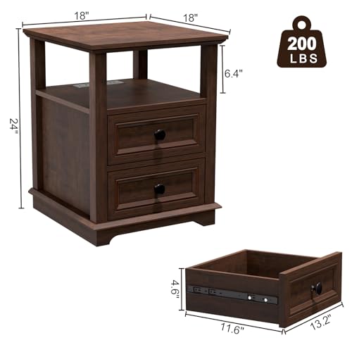 18" Wide End Table with Fast Charging Station Set of 2, 18” Wide Sofa Side Table with Drawers,End Table with Drawers for Living Room,Cherry | 18” Wide Sofa Side Table with Drawers,End Table with Drawers for Living Room - color: Cherry, size: 1 Set