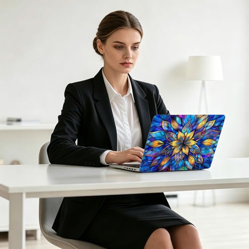 Universal Laptop Skin Decal, 3-Piece Vinyl Protector for 12 13 14 15.6" Notebook, Waterproof Anti-Scratch, Easy Trim & Bubble-Free Finish, Stained Glass Flower - color: Stained Glass Flower