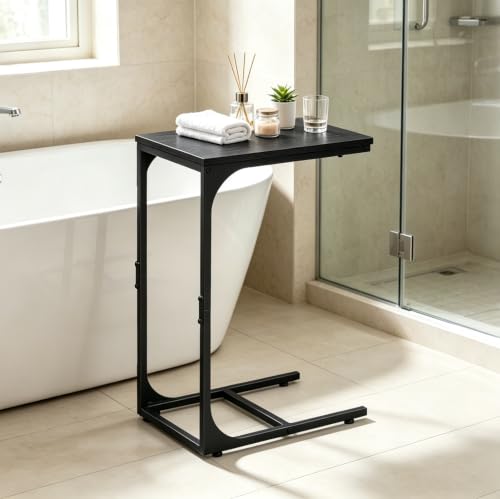 WLIVE C Shaped End Table, Small Couch Side Tables with Metal Frame, Sofa Table TV Tray for Living Room, Bedroom, Relief Black - color: Relief Black