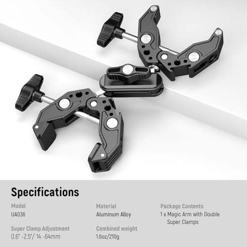 Neewer Double Super Clamp Camera Mount with Magic Arm, Cold Shoes for Desk Studio Light Stand Holder Photography Reflector, Flag, Cross Bars, Motorcycle, Umbrella, Pole Stick Shoot Accessories Tools | For Desk, Studio Light Stand Holder, Photography Refle