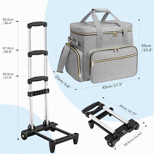 LIWSHWZ Rolling Teacher Bag With Wheels,Teacher Bag with Accordion File Organizer for up to 15.6" Laptop,Thickened Trailer Leg Detachable Trolley for Teaching& Office Supplies Storage(17.3×9.8×13.4")