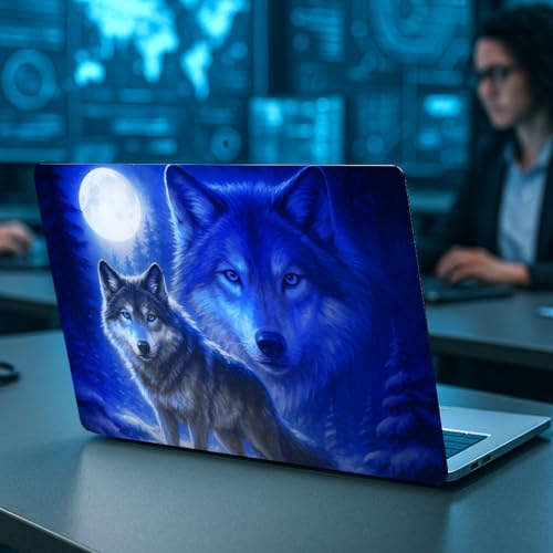 PLIGREAT Laptop Skin Sticker Decal, 12" 13" 13.3" 14" 15" Laptop Decal Cover Universal PVC Skin Stickers Cover Art Decal Reusable Notebook Protector, Cool Wolf