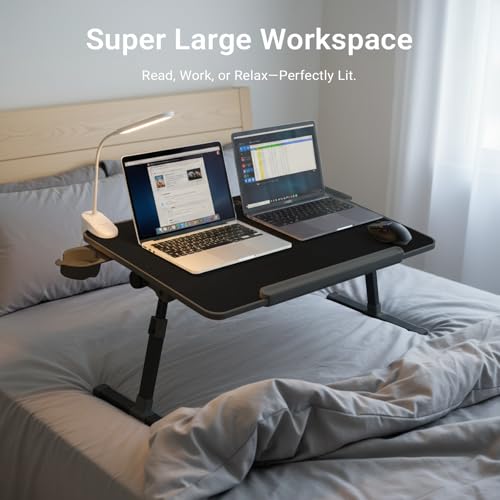 Adjustable Laptop Lap Desk with Cooling Fan USB Light for Adults - color: Black,70x45cm