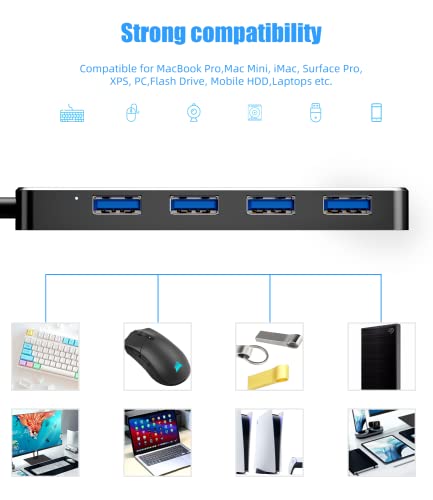 USB Hub 3.0, PANPEO 4-Port USB 3.0 Hub Multi USB Port Expander for Laptop, Xbox, Flash Drive, Mobile HD, Console, Printer, Camera, Keyborad, Mouse