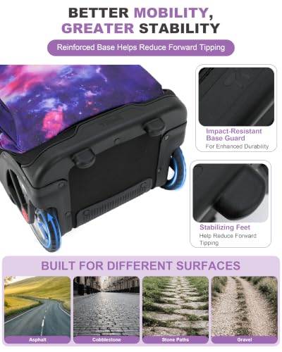 NEW TILAMI 19 Inch Rolling Backpack with Lunch Bag School Stair-Climbing | Stair-Climbing Teen Boys Girls Carry-on Suitcase Large Compartment 15.6 Laptop Sleeve Adjustable Handle Roller Travel Bag - color: Purple Starry