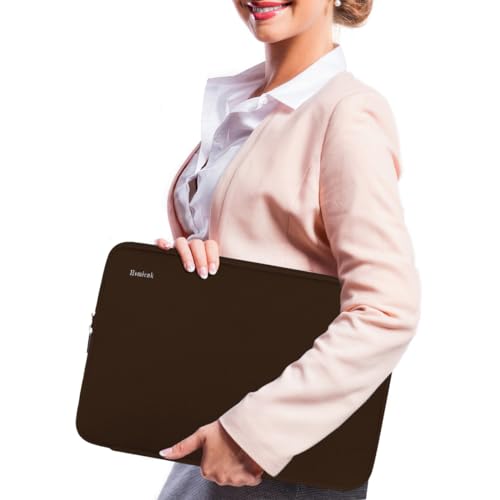 Laptop Sleeve Bag 14 inch, Shockproof Protective Computer Cover Flip Case Briefcase Carrying Bag Compatible with 14" HP, Lenovo, Asus, Acer, Notebook, Chromebook Computer, Brown - color: Brown, size: 14 Inch