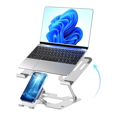Ergonomic 2-in-1 Laptop Phone Stand for Desk, Adjustable Riser, Sturdy and Portable, Fits All Laptops and Phone(White) - color: White