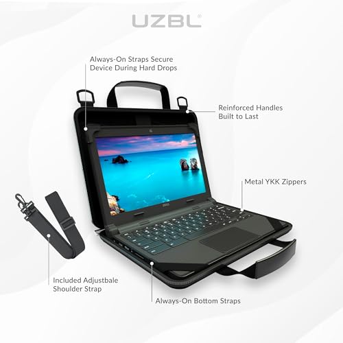 13-14 Inch Always-on Chromebook Protective Hard Case with Adjustable Shoulder Strap and Carrying Handles (20 Pack) - color: Black Fabric - 20 Pack