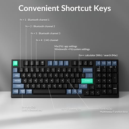 Keychron B35 Wireless Keyboard, 2.4 GHz/Bluetooth 96% Layout Keyboard with Numeric Keypad Silent Typing Launcher Support Ergonomic Angle Compatible with Mac Windows Linux