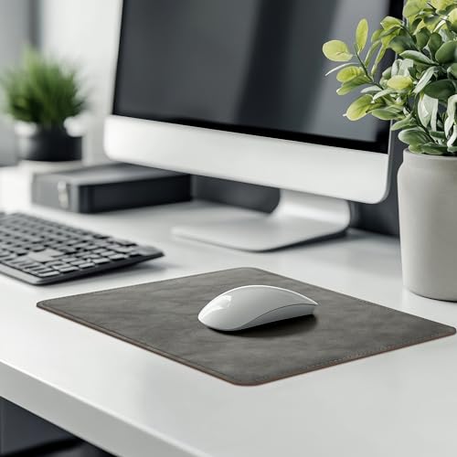 Leather Mouse Pad with Stitched Edge Micro-Fiber Base with Non-Slip Waterproof,Mouse Pad for Computers,Laptop, 8x11Inch (Gray) - color: Gray, size: 8L x 11W inches