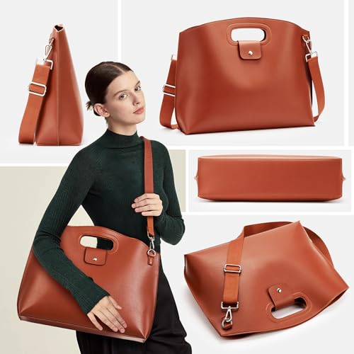 KALIDI Messenger Bag 16 Inch Slim Laptop Vegan Leather Briefcase Crossbody Tote for 15.6" Notebook Business Work Office Bag - color: Brown