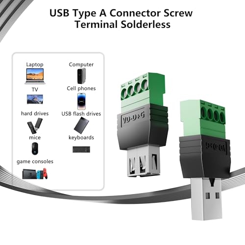 2PCS USB 2.0 Female to 4 Pin Screw Terminal Block Connector | Solderless Pluggable Adapter Kit for DIY Electronics Repair, Breakout Board for Data/Power Cable Extension (2-PCS Female) - color: 2-PCS Female
