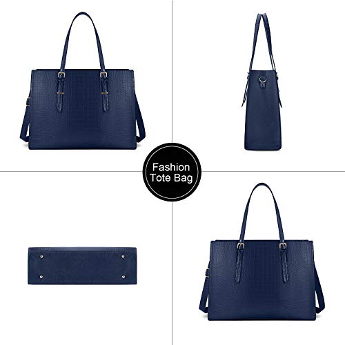 Laptop Bag for Women 15.6 Inch Crocodile Leather Tote Bag Water-resistant Work Briefcase Business Computer Shoulder Bag for Travel Teacher Nurse Professional Handbag - color: Blue