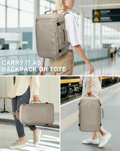 Travel Backpack Carry On Everyday Laptop Backpack Fits 16" Laptop | Flight Approved Luggage Backpack for Men Women, Suitcase-Style Main Pocket, Laptop Compartment, USB Port, for Travel, Daily - color: Khaki
