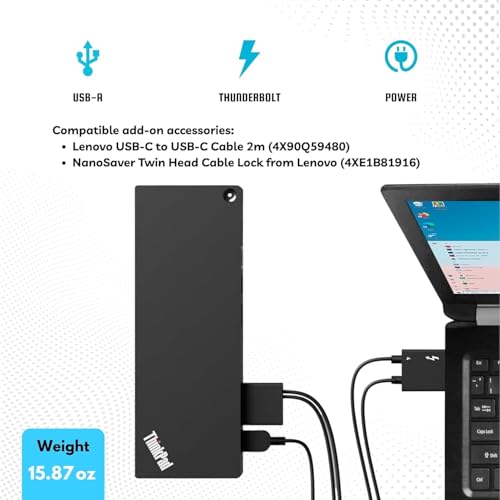 40B00135US Lenovo Docking Station Thunderbolt 4 Dock - Thinkpad Docking Station USB C with 135W, HDMI, DisplayPort & USB-C to C Cables (Renewed)
