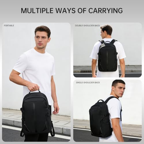 Laptop Backpack for Men, Business Backpack with USB Charging for 15.6 Inch Computer Bag, 30L Black Lightweight Anti-theft Water-Resistant Backpack, Suitable Business Work College Travel