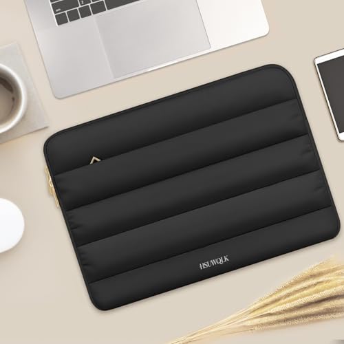 Laptop Case 13.3 inch,13-13.3 inch Puffy Laptop Sleeve Compatible with MacBook Air 13 13.6/Neo 13/Pro 13/Pro 14,HP Dell ASUS Lenovo,Polyester Computer Bag with Horizontal Pocket&Belt, Black - color: Black