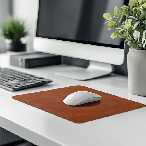 Mouse Pad, PU Mouse Pad,Leather Mouse Pad with Stitched Edge Micro-Fiber Base with Non-Slip Waterproof,Mouse Pad for Computers,Laptop, 8x11Inch (Caramel Brown) - color: Caramel Brown, size: 8L x 11W inches