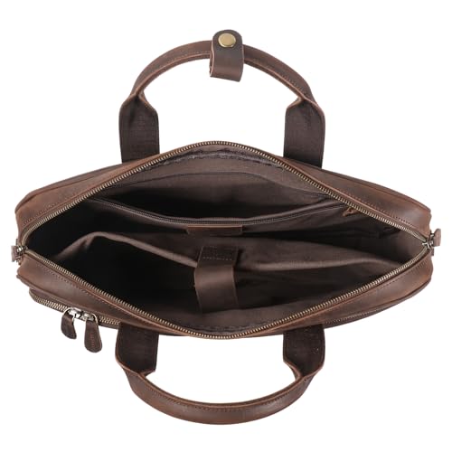 Leather Briefcase for Men 17Inch Laptop Messenger Bags Business Travel Handcrafted Laptop Bag with YKK Zipper Gift - color: Dark Brown