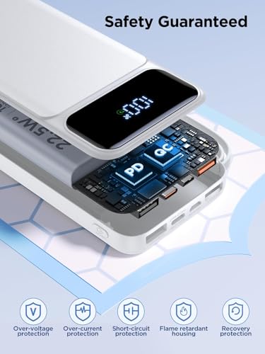 Power Bank, Portable Charger with Built in Cable 22.5W Fast Charging Battery Pack 10000mAh Slim 6 Outputs 3 Inputs LED Display Phone Charger for iPhone Samsung Pixel Moto iPad Travel Essential Gift - color: White