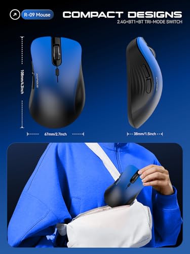 RAPIQUE Bluetooth Wireless Mouse - Dual Bluetooth & 2.4 GHz,Gradient Blue | Comfortable Grip, Quiet Clicks, Low Power - 3-Device Switching mouse for Laptop, PC, Mac, Tablet and Computer - color: Gradient Blue