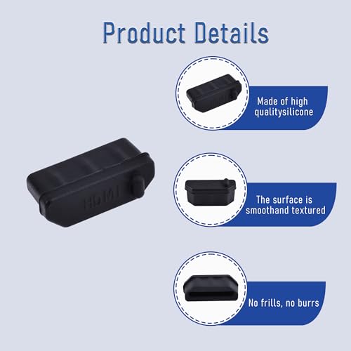 10 PCS HDMI Port Anti-dust Plugs, Silicone Covers Caps Stoppers, Port Protector for TV,Computer, Other Devices, 0.51 x 0.19 (LxW) - size: HDMI/Black/10 PCS