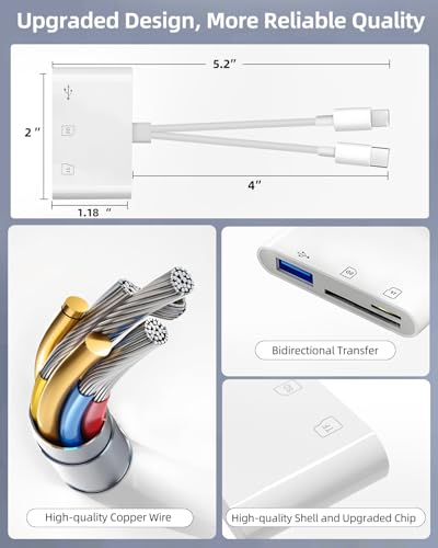 PIYILO SD Card Read for iPhone, USB C Micro SD Card Adapter, Memory Card Reader for Digital Camera, TF Card Trail Camera Viewer, Compatible with iPhone16, MacBook, Laptop, PC, Android
