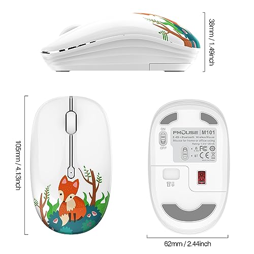 FMOUSE Cute Wireless Mouse, Bluetooth & 2.4GHz Dual Mode, Silent Click, AA Battery Powered, Kawaii for Kids Students Teen Girls, Compatible with Laptop Mac iPad PC (Fox) - color: Fox