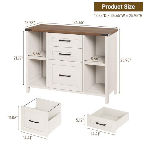 Farmhouse Lateral File Cabinet with 3 Drawers and Shelves, Rustic White | Halitaa Lateral Filing Cabinet Fits Letter or A4 Size, Wood Printer Stand with Open Storage Adjustable Shelf for Home Office - color: White