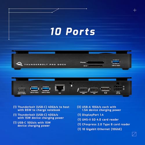 OWC Thunderbolt Pro Dock 10-Port Connectivity Solution for Mac/Windows | Professional docking station with USB 10Gb/s ports, AVB-ready 10Gb Ethernet, DisplayPort, CFexpress and SD 4.0 readers - size: PRO DOCK, style: Thunderbolt 3