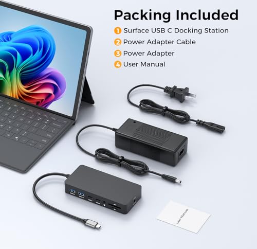 Surface Thunderbolt 4 Docking Station, 12-in-1 Surface Pro Dock Dual 4K@60Hz HDMI VGA Triple Monitor Adapter Compatible with Microsoft Surface Pro 13 12 11 10 9 8 7 X, Surface Laptop 7 6 5, Go, Book
