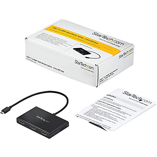 StarTech USB-C to 3x HDMI MST Hub, Triple 1080p 60Hz, Dual 4K 30Hz | 3-port HDMI laptop display extender and splitter, DP Alt Mode 1.2 HBR2 MST, Thunderbolt USB4 compatible, Windows only