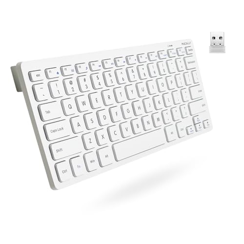 Macally Mini Compact Keyboard - Wireless Keyboards for Desktop PC, Surface, Chromebook, Notebook, Laptop Keyboard, Slim Key Board with 2.4G Wireless USB - Small Keyboard for Travel (White) - color: White