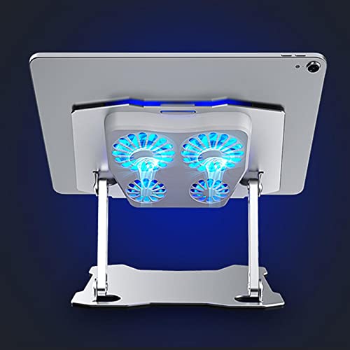 Foldable Laptop Tablet Stand with 4 Cooling Fans, Adjustable Aluminum Riser for Devices Up to 17.3 in, USB-Powered