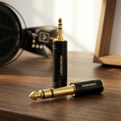 MOBOREST 3.5mm to 1/4 (6.35mm) Stereo Pure Copper Headphone Adapter, 2PCS | 1/8 Male to 1/4 Female & 3.5 F to 6.35 M Bidirectional audio adapter for Guitar Amp, Mixer, Piano keyboard, Studio Home Audio - color: BLACK