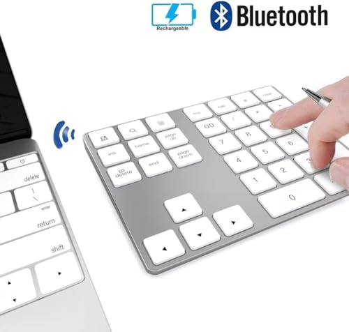 Bluetooth Number Pad, Rechargeable Wireless Numeric Keypad Slim 34-Keys Aluminum Number Keypad External Data Entry Compatible for Laptop - color: Silver, size: Regular 326