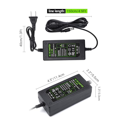 TOBWOLF DC 12V 5A Power Supply Adapter, AC 100-240V US Plug with 4.6FT Cord | 5.5x2.5mm DC Output Plug | Switching AC/DC Converter | Fits for LED Strip, Lights, CCTV & Security Cameras - size: 12V 5A