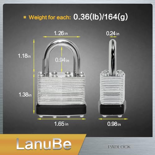 LanuBe Laminated Keyed Alike Padlock 120 Pack 1.6-in Wide Standard Shackle | Brass cylinder with keyed alike design.One key opens all locks.Black,Standard shackle for gates, sheds,hasps & toolboxes - size: 120 Pack Black