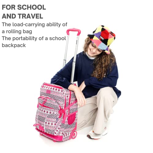 J World Lunar Rolling Backpack. Laptop Bag With Wheels. Wheeled Carry-On Travel Luggage, Skandi Pink, 19.5 x 13 x 8 Inches