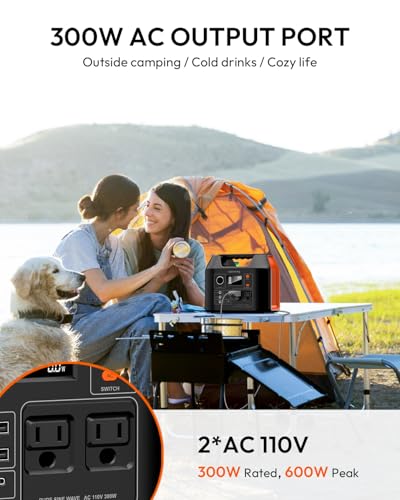 Solar Powered Generator, 300W Portable Power Station with Solar Panel 40W | 256Wh LiFePO4 Battery Pack Power Bank with AC Outlet 110V Pure Sine Wave for Outdoor Camping, Home Emergency, Travel, RV Trip - color: Black & Orange