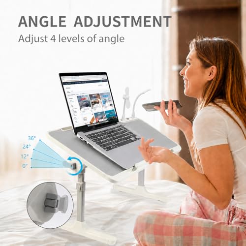 Adjustable Lap Desk with USB Fan & LED Light, Height & Angle Adjustable Laptop Bed Tray Table, Foldable Laptop Stand for Bed, Couch, Sofa & Floor,Gray - color: Gray