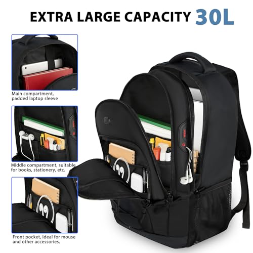 Goloni Travel Backpack, 17 Inch Laptop Backpack for Men Women, Business Backpack with Luggage Strap,Black - color: Black