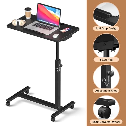 Eocnrhe Adjustable Overbed Bedside Table, Hospital Bed Table with Wheels, Portable Rolling Desk, Mobile Small Standing Desk, Rolling Laptop Stand, Computer Cart - size: 29.92inch