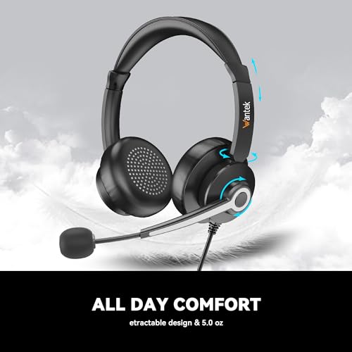 Wantek USB & 3.5mm Headset with Mic for PC/Laptop,Wired Headset with Noise-Cancelling Microphone & Audio Controls Perfect for Home Office Online Class Skype Zoom Call Center Webinar,All Day Comfort