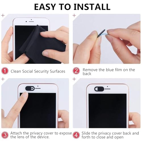 Webcam Cover Slide(6PCS), Ultra Thin Camera Cover Slide for Camera Privacy Cover Slide for Laptop/Cell Phone/iPad/PC/Tablet, Great for Protect Your Privacy and Security - Black